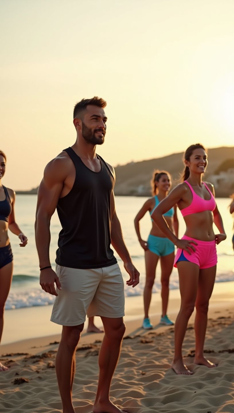 Αθλητής που κάνει διατάσεις σε φυσικό περιβάλλον με θέα στη θάλασσα